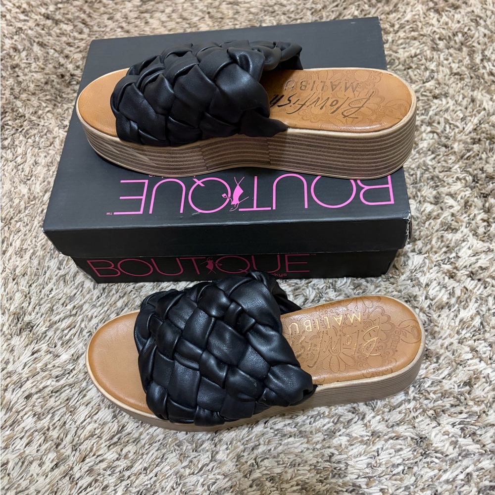 Corkys Black Woven Slide Sandals